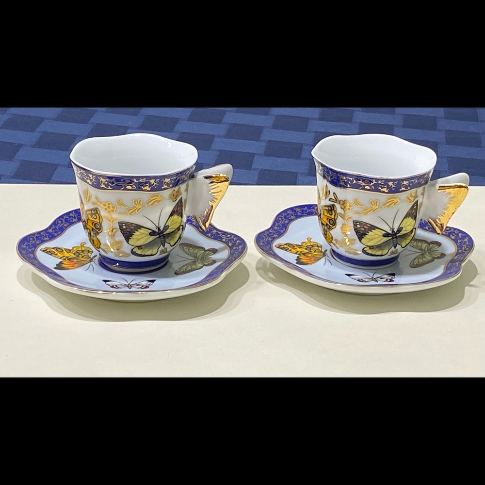 Set 2
Formalities By Baum Brothers Butterfly Teacup & Saucer W‎ Blue & Gold Trim